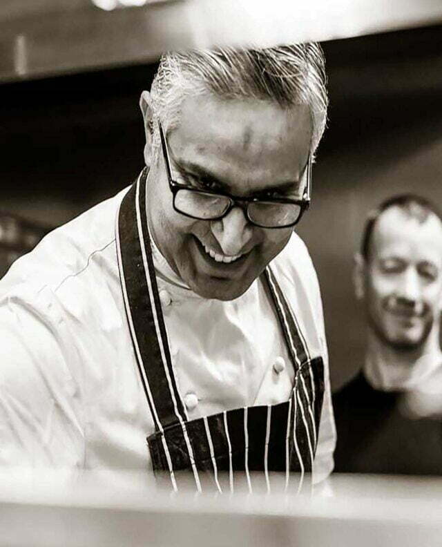 Twice Michelin-starred Chef Atul Kochhar in the kitchen at Masalchi Restaurant.